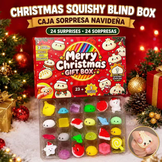 Christmas Squishy Blind Box | 24 Surprises | Metallic, Gold & Translucent Squishies | 23+1 Exclusive Dumpling Gift Box