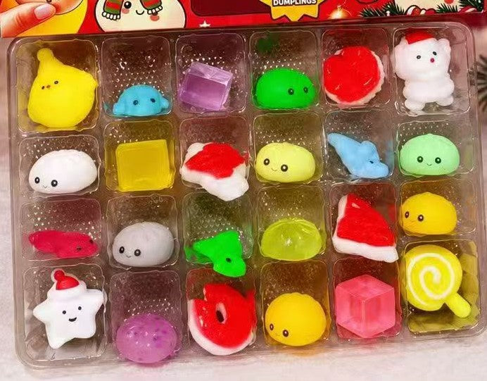 Christmas Squishy Blind Box | 24 Surprises | Metallic, Gold & Translucent Squishies | 23+1 Exclusive Dumpling Gift Box