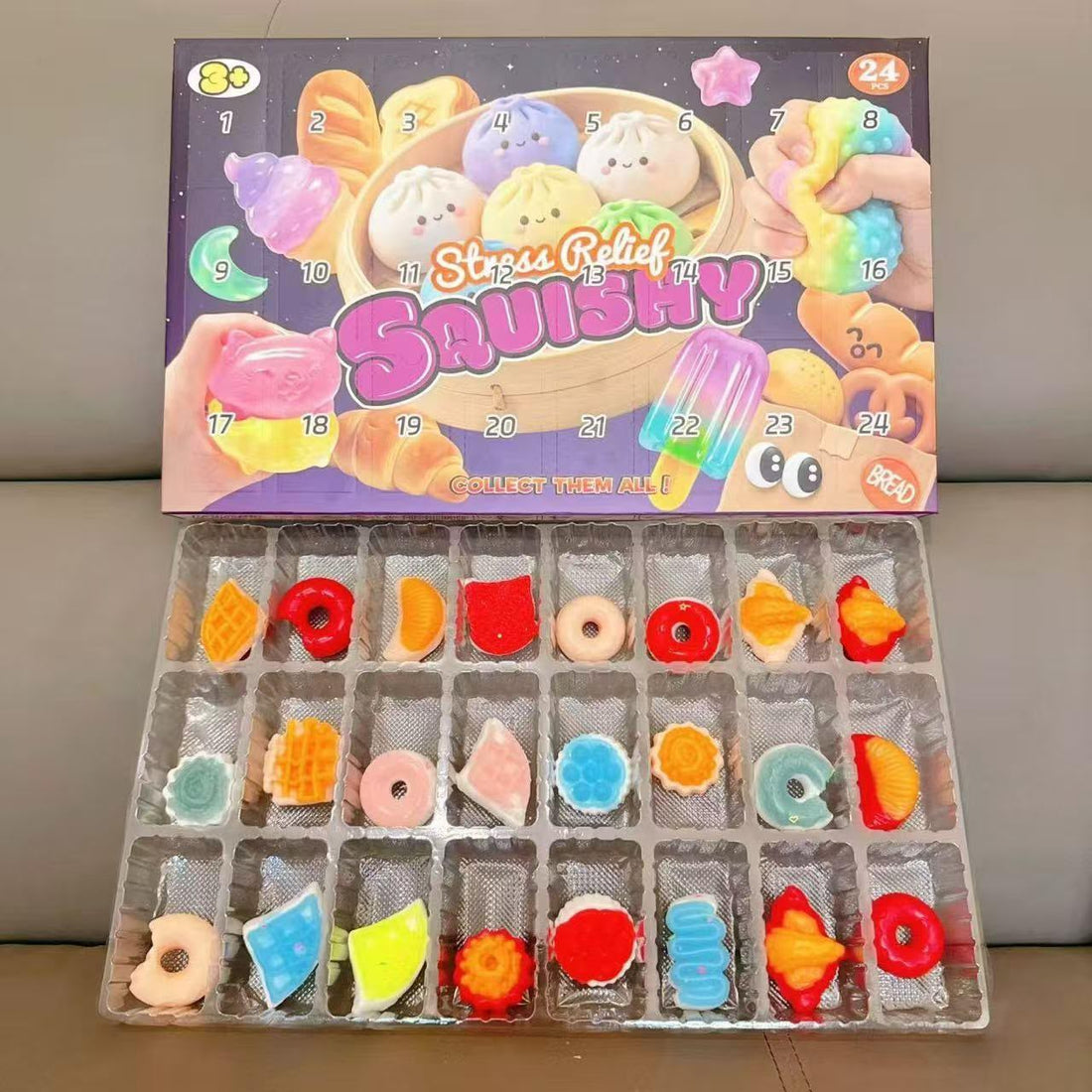 24 Pcs Squishy Toy Set | Food Theme Mini Squishies | Stress Relief Fidget Sensory Toys | Party Favours & Stocking Fillers for Kids