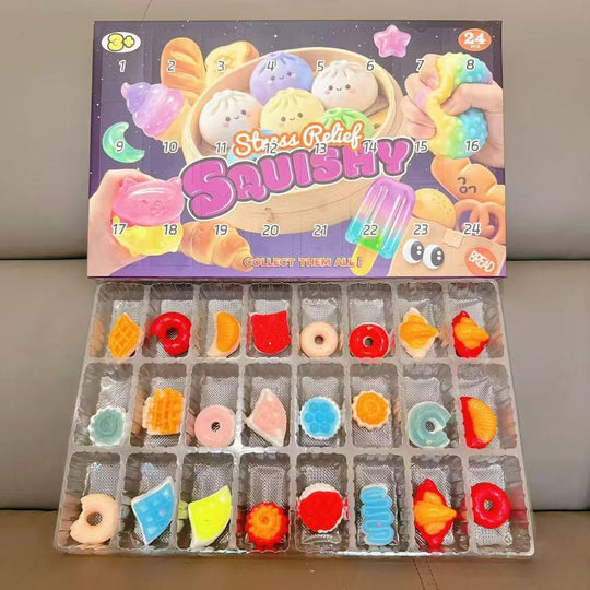 24 Pcs Squishy Toy Set | Food Theme Mini Squishies | Stress Relief Fidget Sensory Toys | Party Favours & Stocking Fillers for Kids